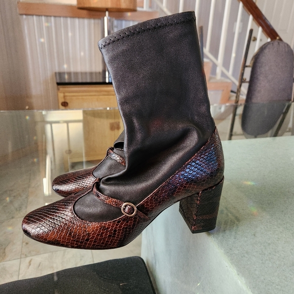 ZARA Mary Jane Heels Ankle Leather Stretch 38 - Picture 1 of 7